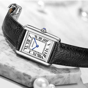 Relógio Quadrado de Aço Inoxidável e Couro Preto |  Dumont